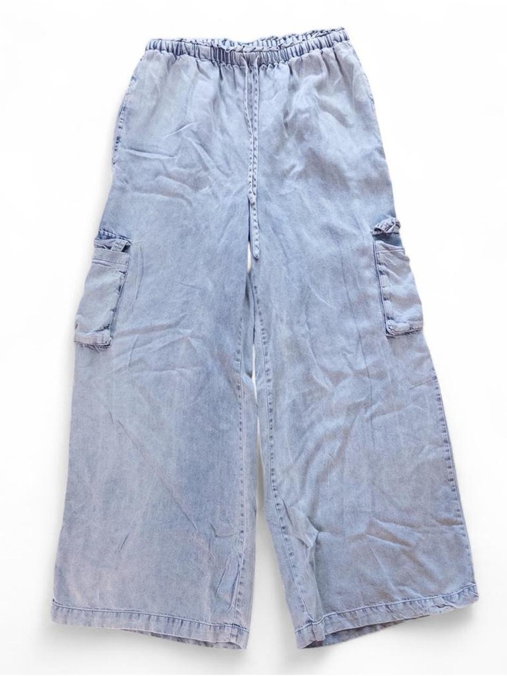 Mystree Blue Wide Leg Lyocell Cargo Pants Size Small